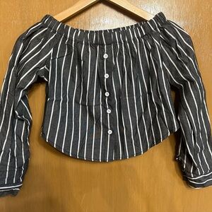 Black and White Striped Off-Shoulder Top